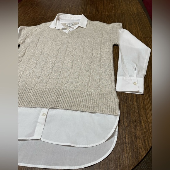 Rachel Zoe Layered Sweater Vest Blouse Women's White & Tan, Size Large - Picture 7 of 14